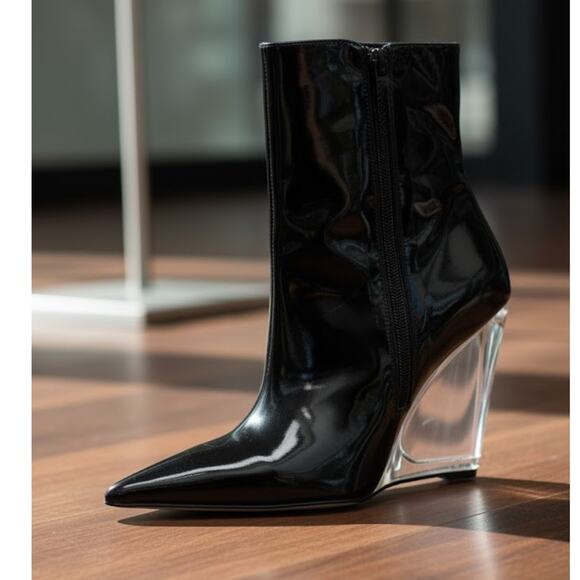 Stuart Weitzman Lucite 100 Wedge Bootie 9.5 Black NEW - Picture 2 of 8